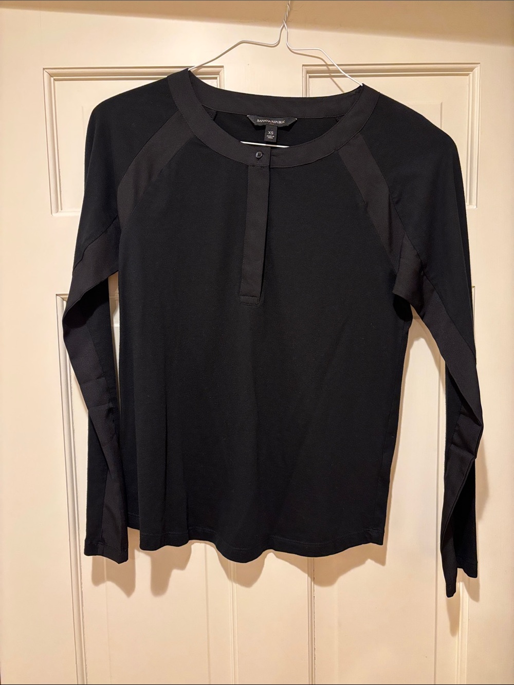 Banana Republic Black Long Sleeve Henley Detail Top